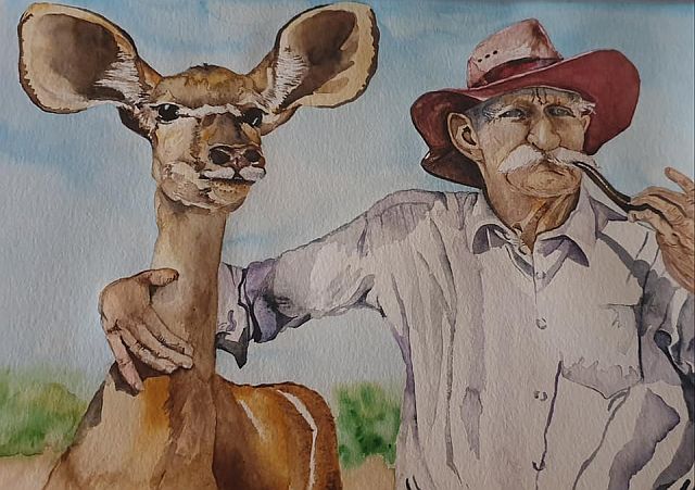 An image of an old man with a kudu