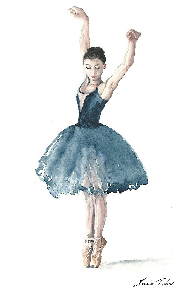 A watercolour painting of a ballerina on points