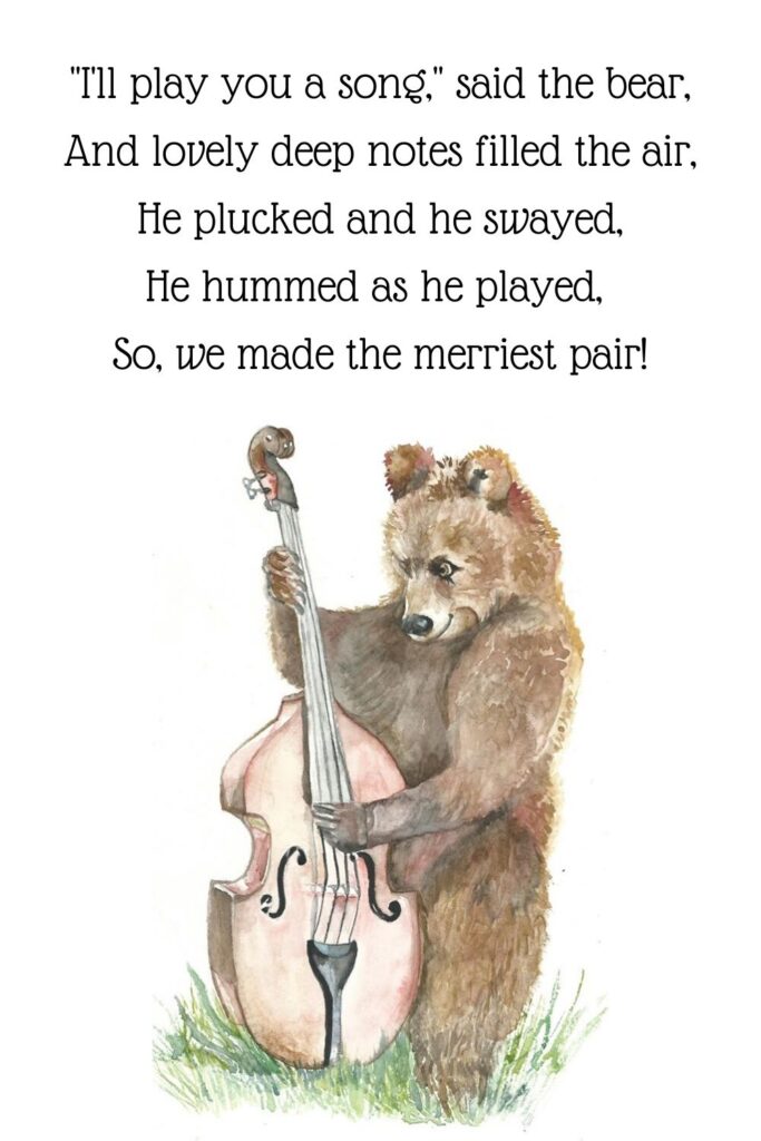 A rhyming children's poem about a bear playing the double bass