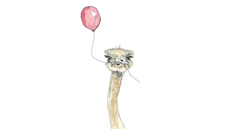 Ostrich with a red balloon
